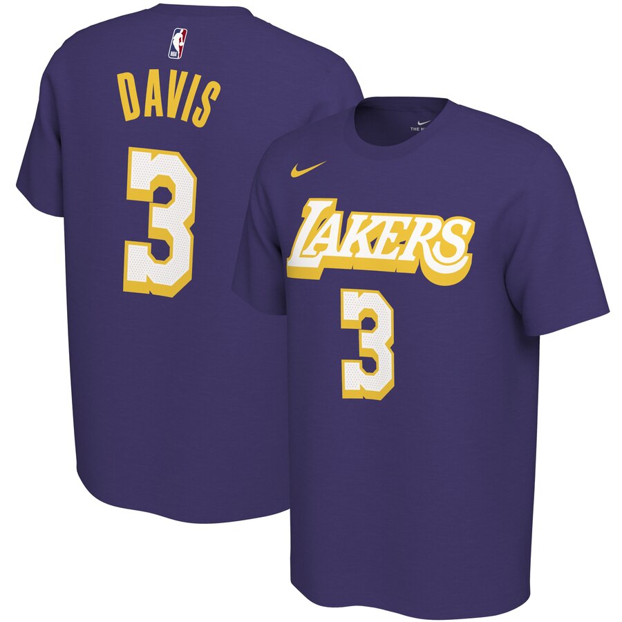 Men 2020 NBA Nike Anthony Davis Los Angeles Lakers Purple 201920 City Edition Variant Name Number TShirt.